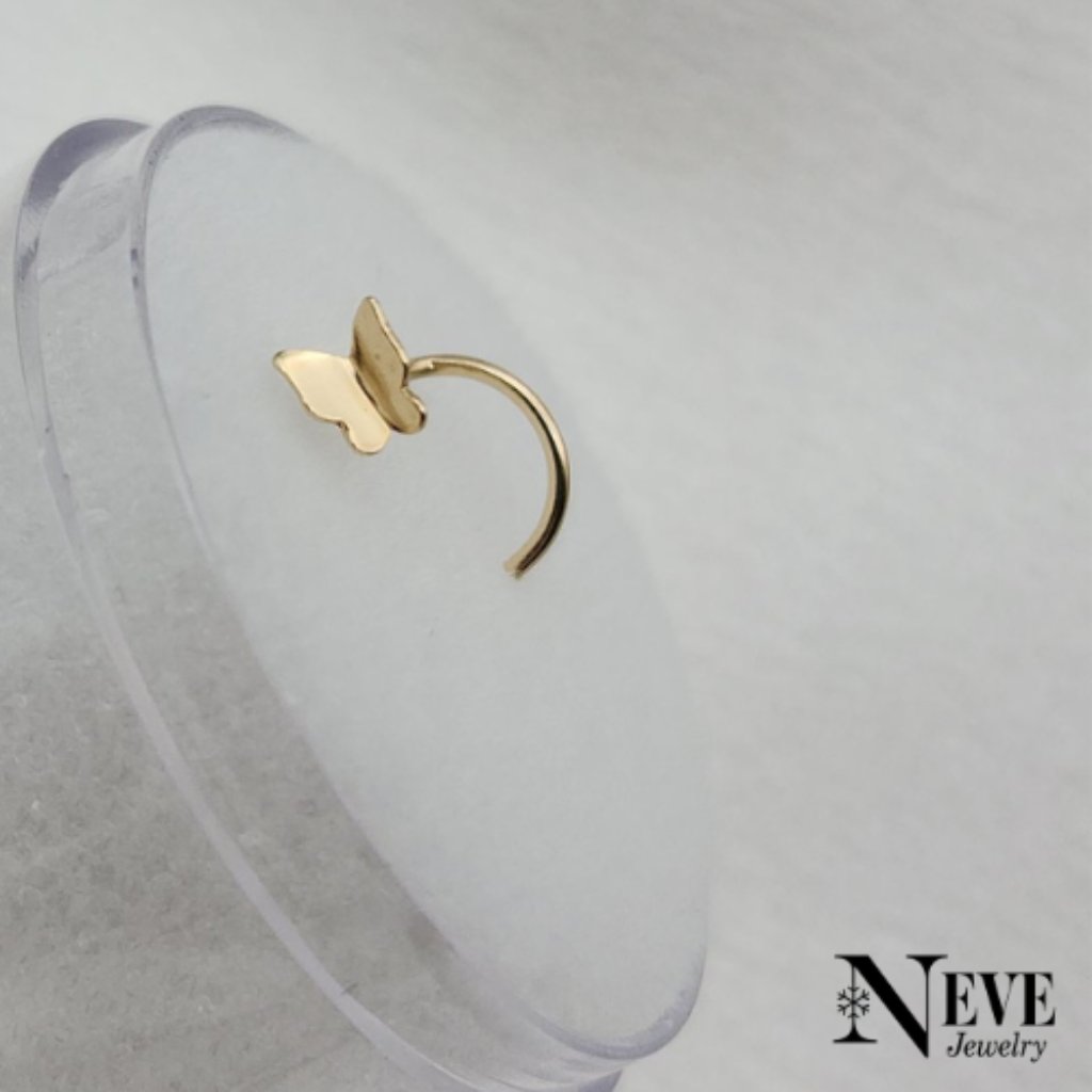 14kt Yellow Gold Nose Screw 22g 06mm W 35mm Plain Gold Butterfly Shape Top